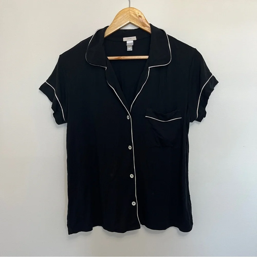Eberjey Giselle PJ Top Short Sleeve Black with White Trim Size M - Picture 2 of 5